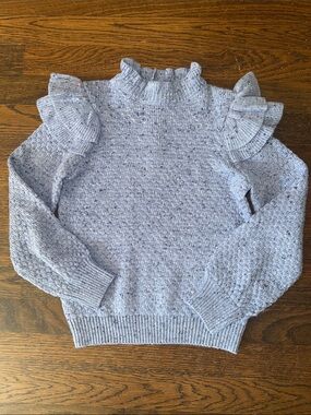 Janie and Jack Light Blue Ruffle Shoulder Mock Neck Sweater